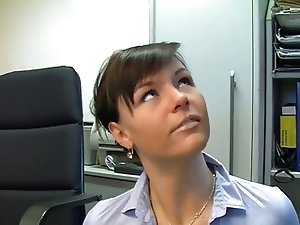 Hot German secretary in black stockings creampie fuck